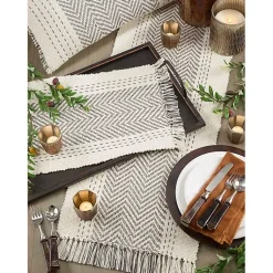 Kirklands Home Table Linens|Rich Gray Kantha Stitch Table Runner
