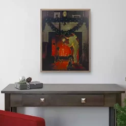New Rockwell Boy Waiting by Fireplace LED Canvas Print Christmas Art & Wall Decor