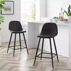 Kirklands Home Bar Stools & Counter Height Stools|Rorke Faux Leather Counter Stools, Set of 2 Black