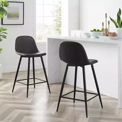 Kirklands Home Bar Stools & Counter Height Stools|Rorke Faux Leather Counter Stools, Set of 2 Black