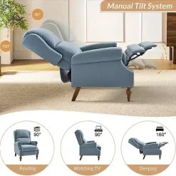 Kirklands Home Accent Chairs|Rosalie Upholstered Manual Recliner Blue