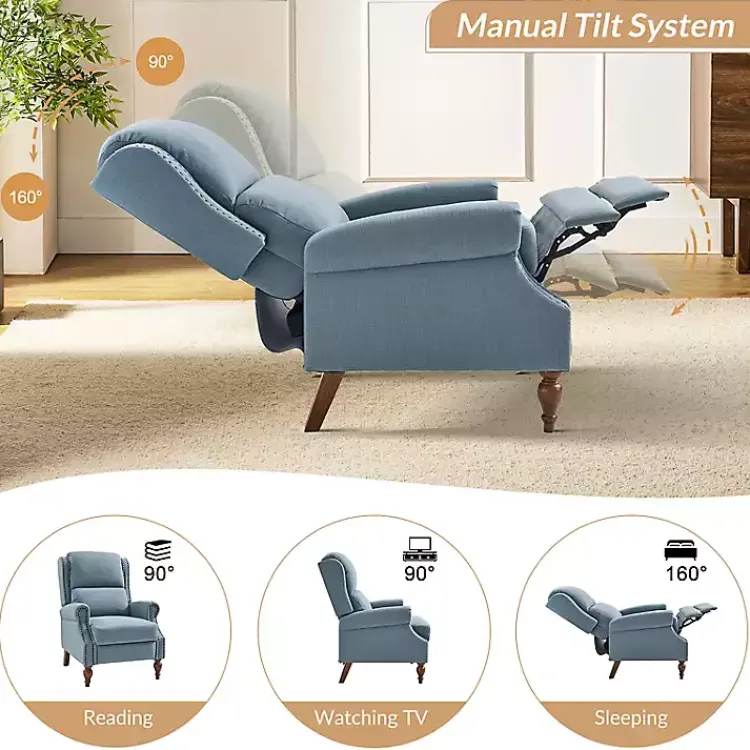 Kirklands Home Accent Chairs|Rosalie Upholstered Manual Recliner Blue
