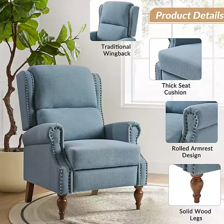 Kirklands Home Accent Chairs|Rosalie Upholstered Manual Recliner Blue