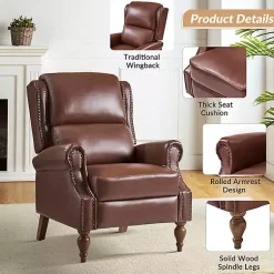Kirklands Home Accent Chairs|Rosalie Faux Leather Manual Recliner Brown