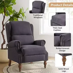 Kirklands Home Accent Chairs|Rosalie Charcoal Upholstered Manual Recliner Gray