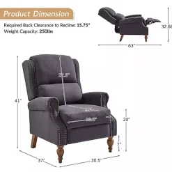 Kirklands Home Accent Chairs|Rosalie Charcoal Upholstered Manual Recliner Gray