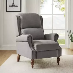 Kirklands Home Accent Chairs|Rosalie Light Upholstered Manual Recliner Gray