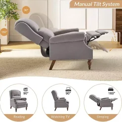 Kirklands Home Accent Chairs|Rosalie Light Upholstered Manual Recliner Gray