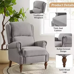 Kirklands Home Accent Chairs|Rosalie Light Upholstered Manual Recliner Gray