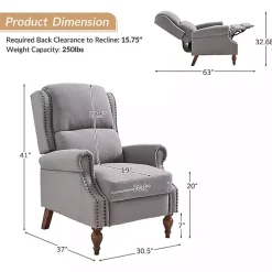 Kirklands Home Accent Chairs|Rosalie Light Upholstered Manual Recliner Gray
