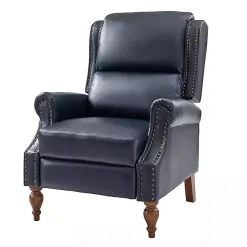 Kirklands Home Accent Chairs|Rosalie Navy Faux Leather Manual Recliner Blue