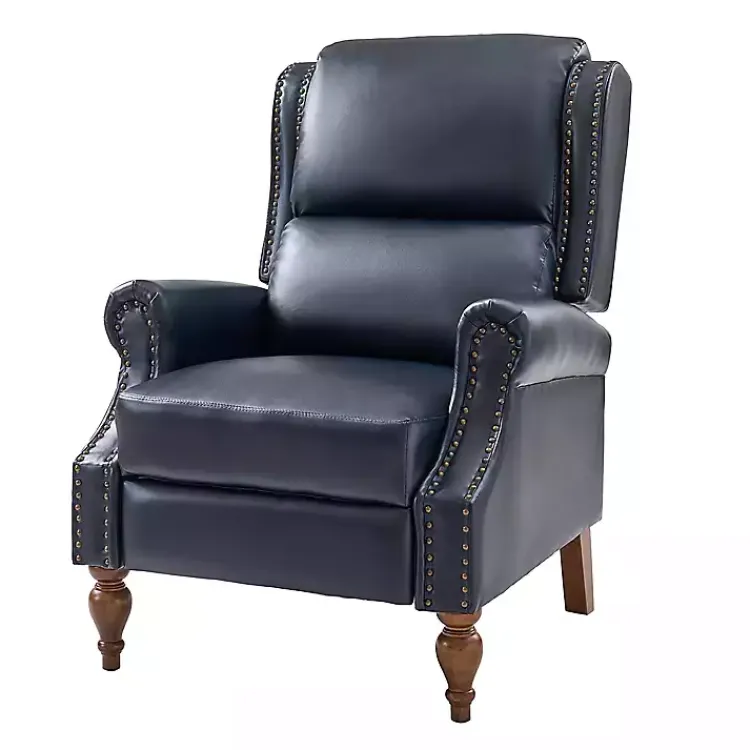 Kirklands Home Accent Chairs|Rosalie Navy Faux Leather Manual Recliner Blue