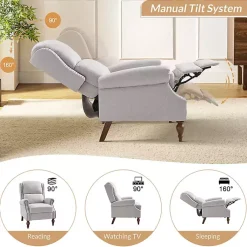 Kirklands Home Accent Chairs|Rosalie Oatmeal Upholstered Manual Recliner White