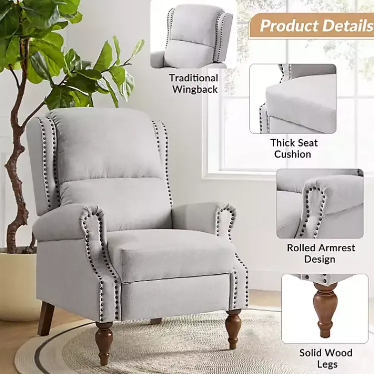 Kirklands Home Accent Chairs|Rosalie Oatmeal Upholstered Manual Recliner White
