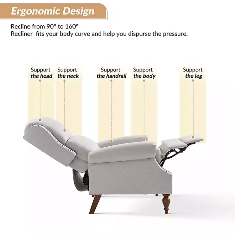 Kirklands Home Accent Chairs|Rosalie Oatmeal Upholstered Manual Recliner White