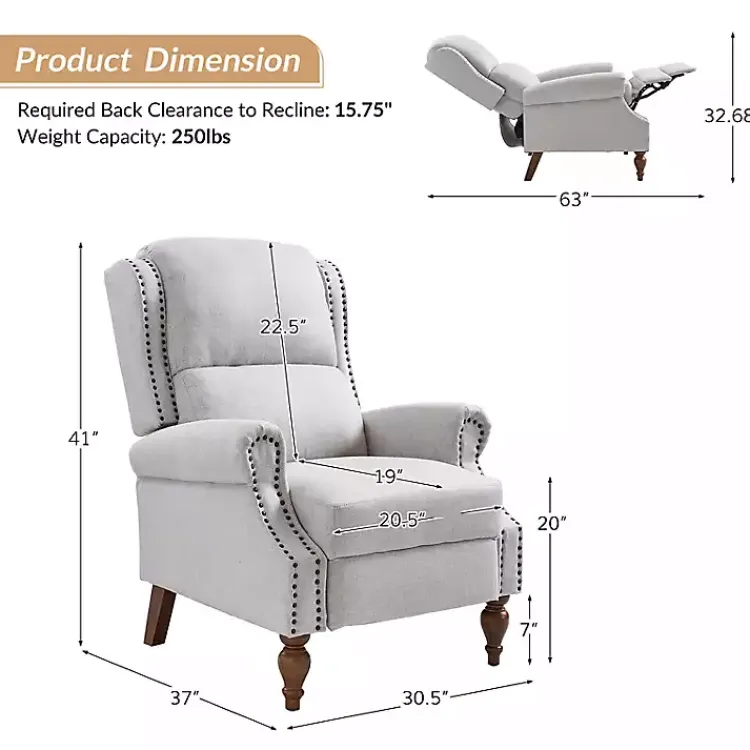 Kirklands Home Accent Chairs|Rosalie Oatmeal Upholstered Manual Recliner White