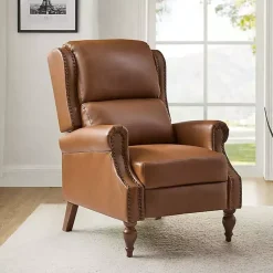 Kirklands Home Accent Chairs|Rosalie Faux Leather Manual Recliner Tan