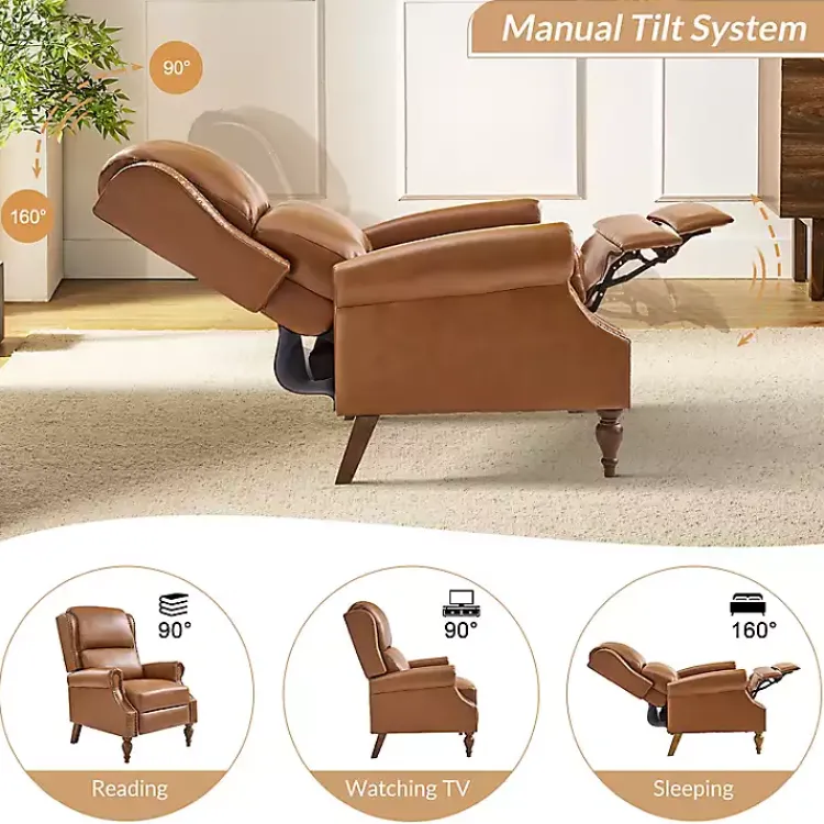 Kirklands Home Accent Chairs|Rosalie Faux Leather Manual Recliner Tan