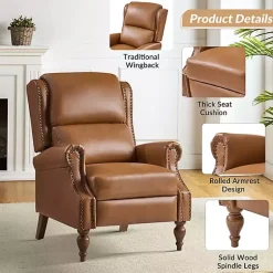 Kirklands Home Accent Chairs|Rosalie Faux Leather Manual Recliner Tan