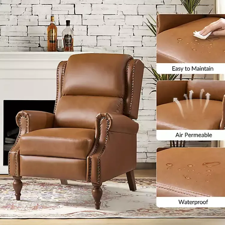 Kirklands Home Accent Chairs|Rosalie Faux Leather Manual Recliner Tan