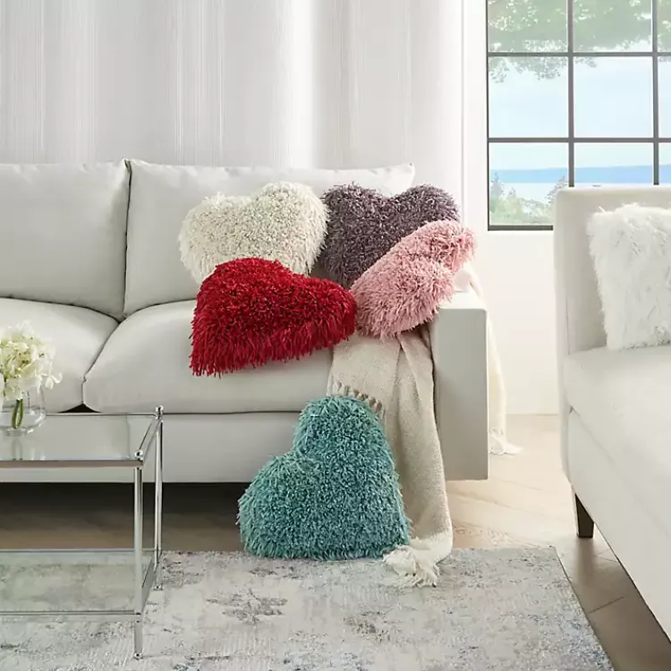 New Rose Shaggy Heart Shaped Pillow Valentines Day Decorations