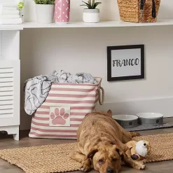 Rose Striped Paw Large Rectangular Pet Bin Baskets & Boxes