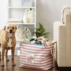 Rose Striped Paw Large Rectangular Pet Bin Baskets & Boxes