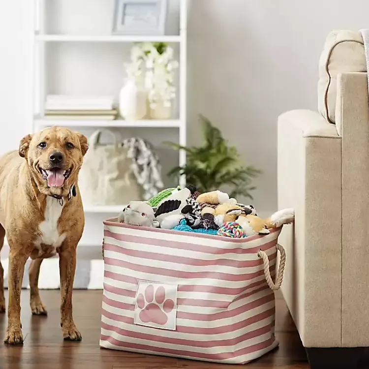 Rose Striped Paw Large Rectangular Pet Bin Baskets & Boxes