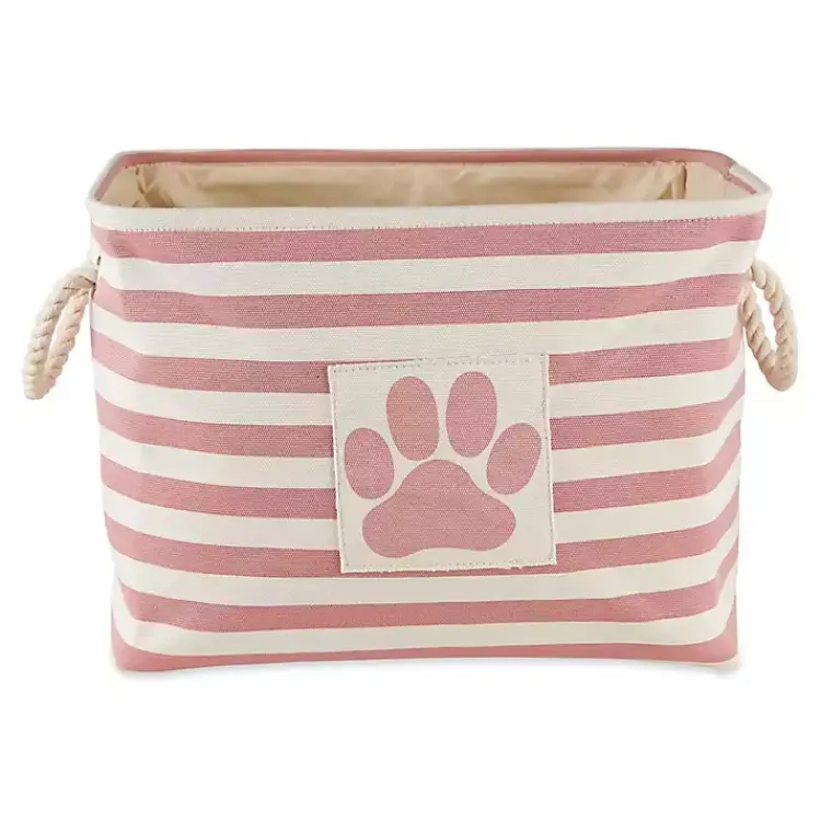 Rose Striped Paw Large Rectangular Pet Bin Baskets & Boxes