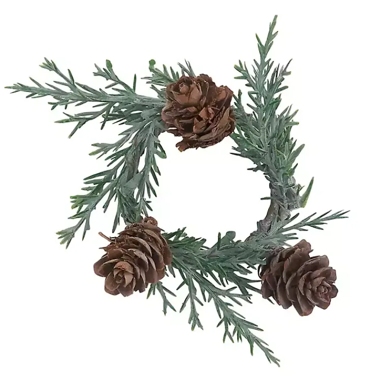 Kirklands Home Table Linens|Rosemary Pinecone Wreath Napkin Rings, Set of 4