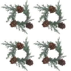 Kirklands Home Table Linens|Rosemary Pinecone Wreath Napkin Rings, Set of 4