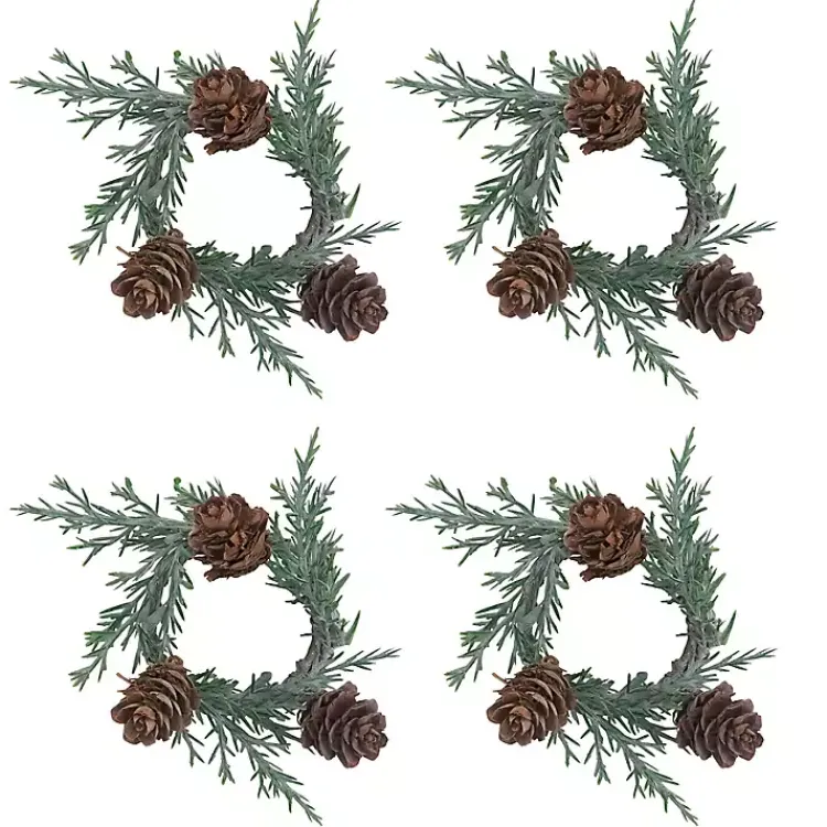 Kirklands Home Table Linens|Rosemary Pinecone Wreath Napkin Rings, Set of 4
