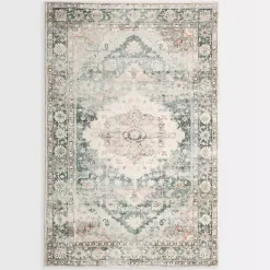 Kirklands Home Area Rugs|Rosette Green and Ivory Area Rug, 5x7