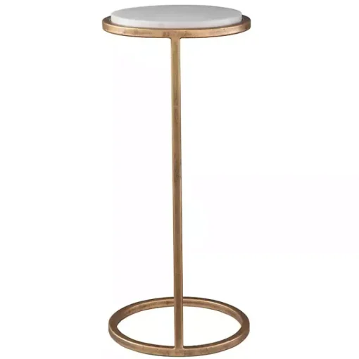 Kirklands Home Accent & End Tables|Round Aged and Marble Accent Table Gold