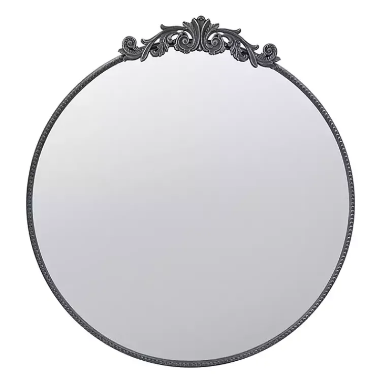 Kirklands Home Decorative Mirrors|Round Antique Floral Scroll Mirror, 39 in. Black