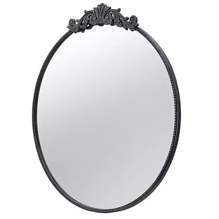 Kirklands Home Decorative Mirrors|Round Antique Floral Scroll Mirror, 39 in. Black