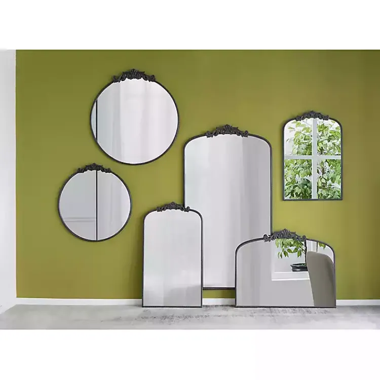 Kirklands Home Decorative Mirrors|Round Antique Floral Scroll Mirror, 39 in. Black