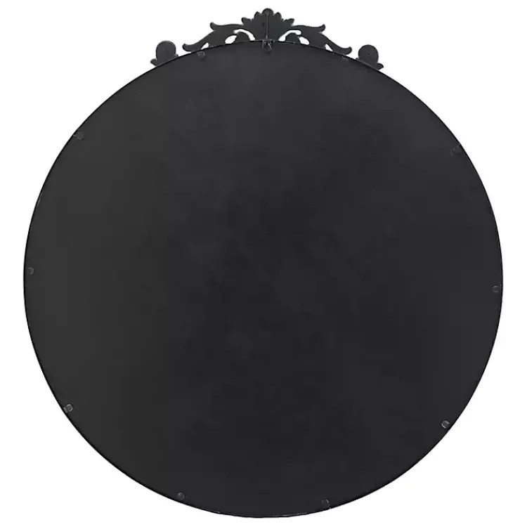 Kirklands Home Decorative Mirrors|Round Antique Floral Scroll Mirror, 39 in. Black