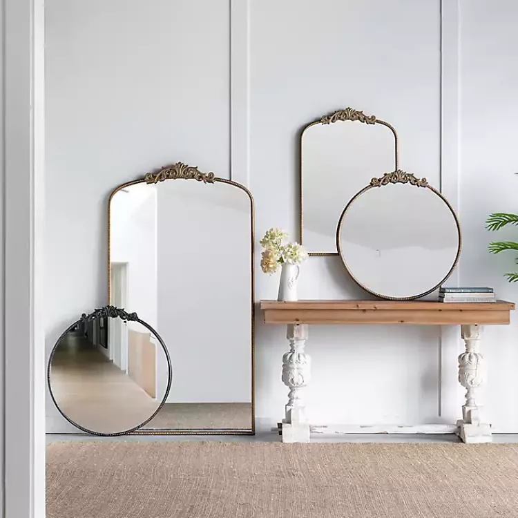 Kirklands Home Decorative Mirrors|Round Antique Floral Scroll Mirror, 39 in. Black