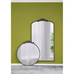 Kirklands Home Decorative Mirrors|Round Antique Floral Scroll Mirror, 39 in. Black