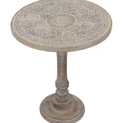 Kirklands Home Accent & End Tables|Round Antique Etched Pedestal Accent Table Gray