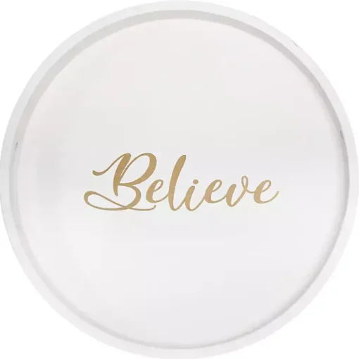 Hot Round Believe Wood Tray Christmas Dining & Entertaining