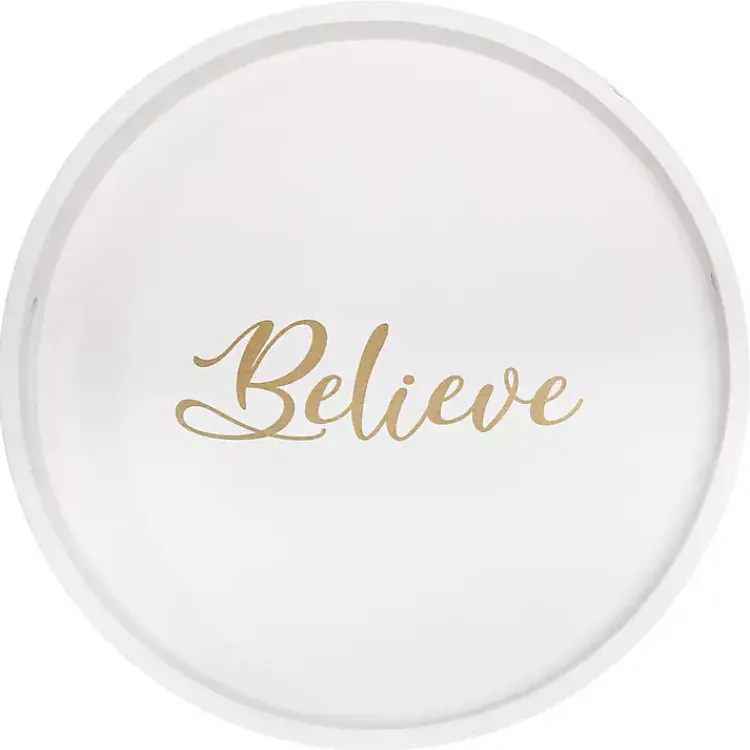 Hot Round Believe Wood Tray Christmas Dining & Entertaining