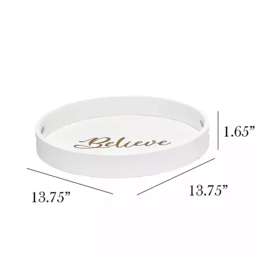Hot Round Believe Wood Tray Christmas Dining & Entertaining