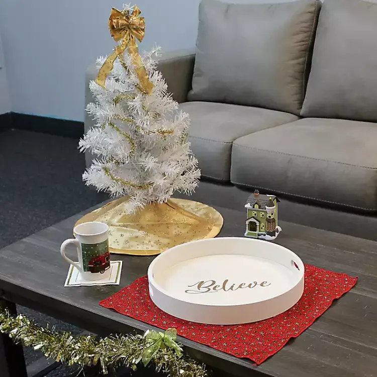 Hot Round Believe Wood Tray Christmas Dining & Entertaining