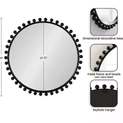 Kirklands Home Decorative Mirrors|Round Black Beaded Metal Wall Mirror