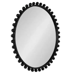 Kirklands Home Decorative Mirrors|Round Black Beaded Metal Wall Mirror