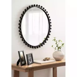 Kirklands Home Decorative Mirrors|Round Black Beaded Metal Wall Mirror