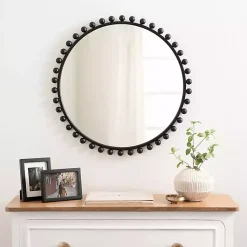 Kirklands Home Decorative Mirrors|Round Black Beaded Metal Wall Mirror