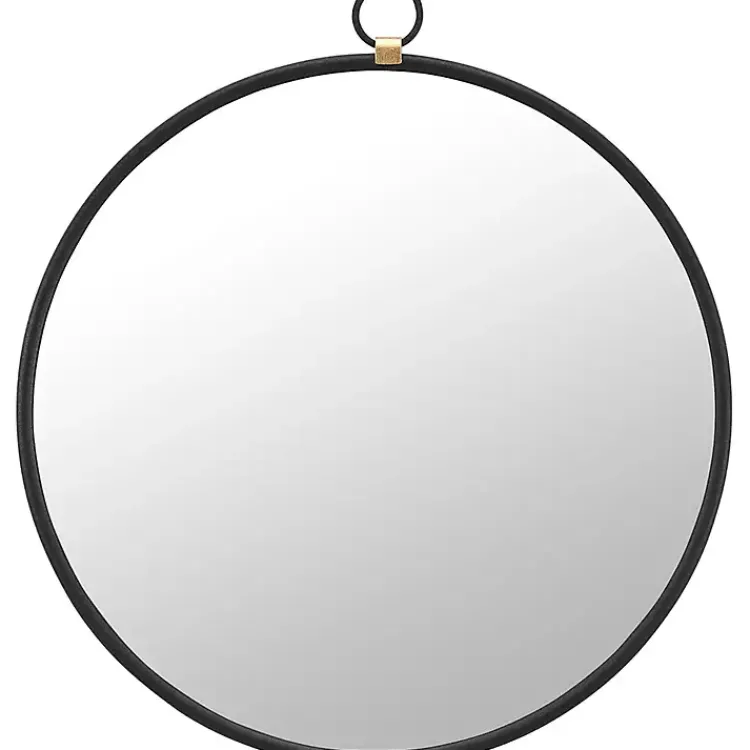 Kirklands Home Decorative Mirrors|Round Metal Mirror with Ring Black
